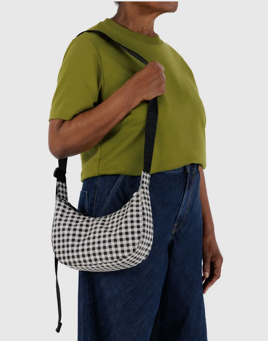 SMALL NYLON CRESCENT BAG | BLACK & WHITE GINGHAM