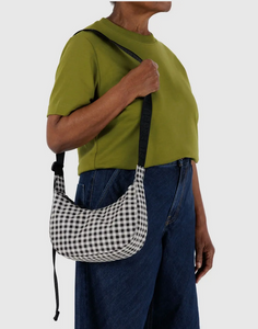 SMALL NYLON CRESCENT BAG | BLACK & WHITE GINGHAM