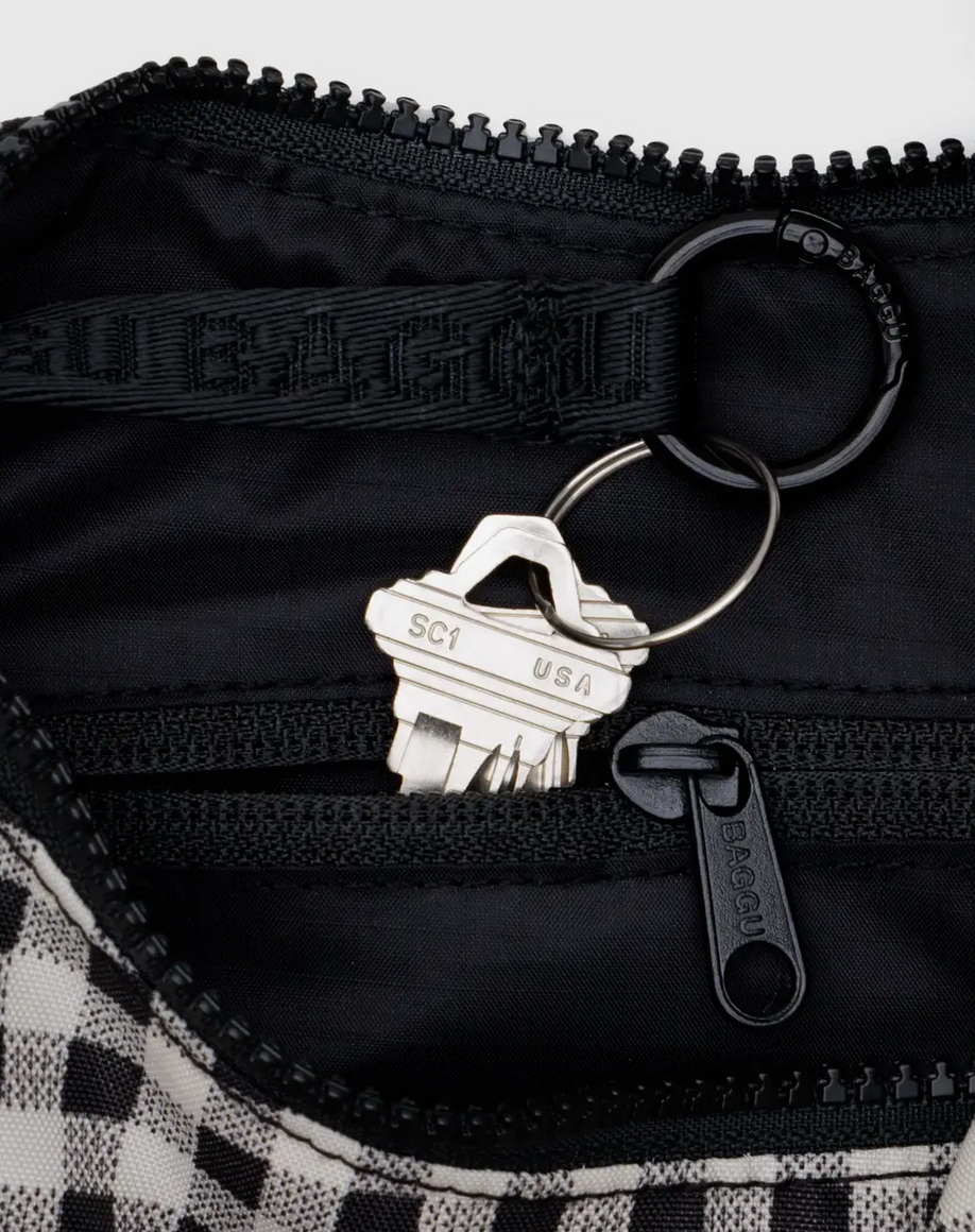 SMALL NYLON CRESCENT BAG | BLACK & WHITE GINGHAM