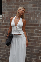 TABBY STUDED MIDI SKIRT | IVORY
