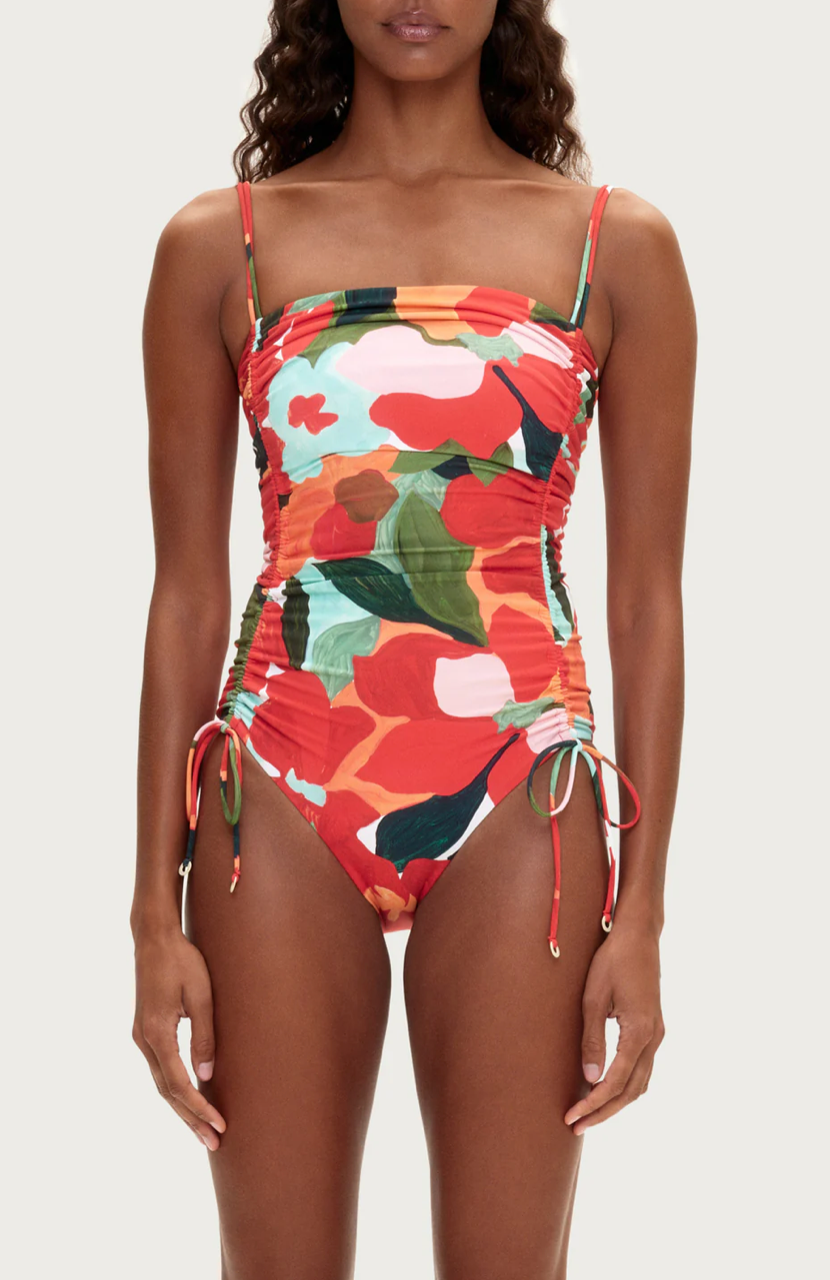 GATHERED ONE PIECE | RED FLORAL