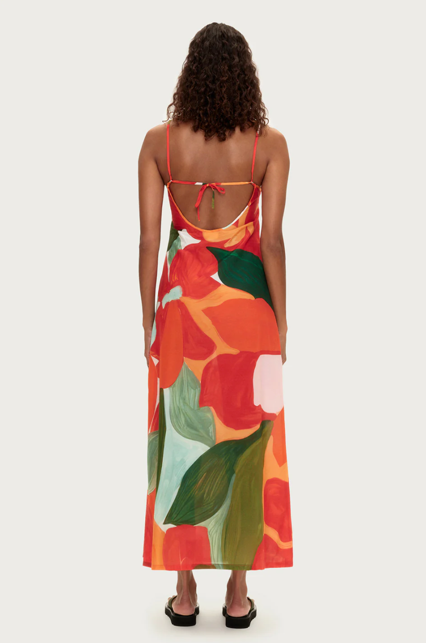 COTTON SILK DRESS | RED FLORAL