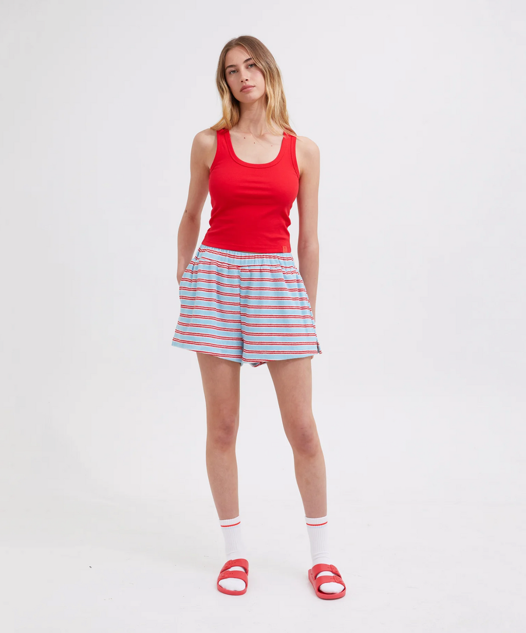 TERRY SHORTS | BLUE/RED STRIPE