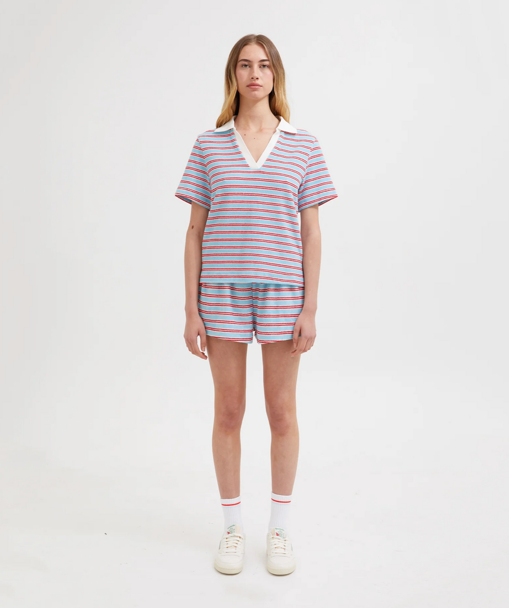 TERRY SHORTS | BLUE/RED STRIPE