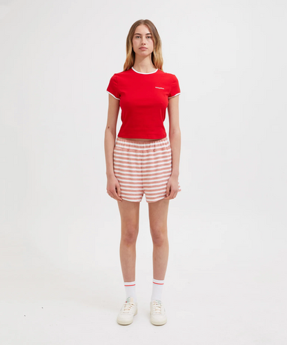 TERRY SHORTS | CORAL/WHITE STRIPE