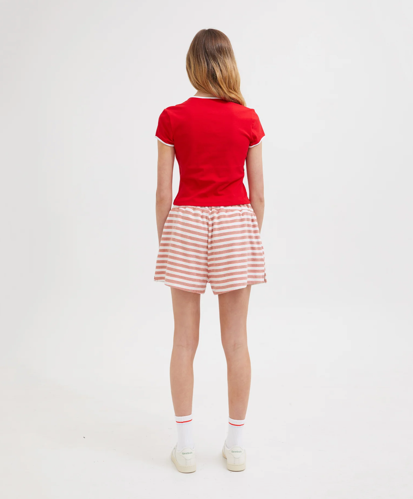TERRY SHORTS | CORAL/WHITE STRIPE