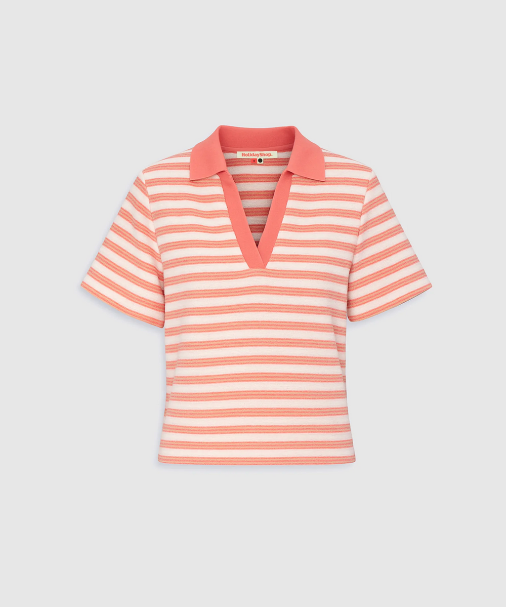 TERRY POLO | CORAL/WHITE STRIPE