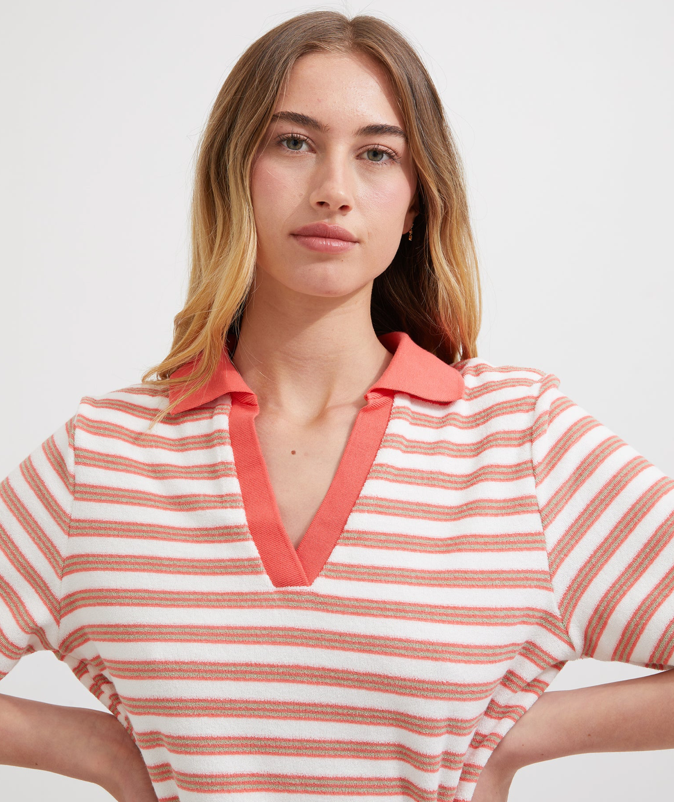 TERRY POLO | CORAL/WHITE STRIPE