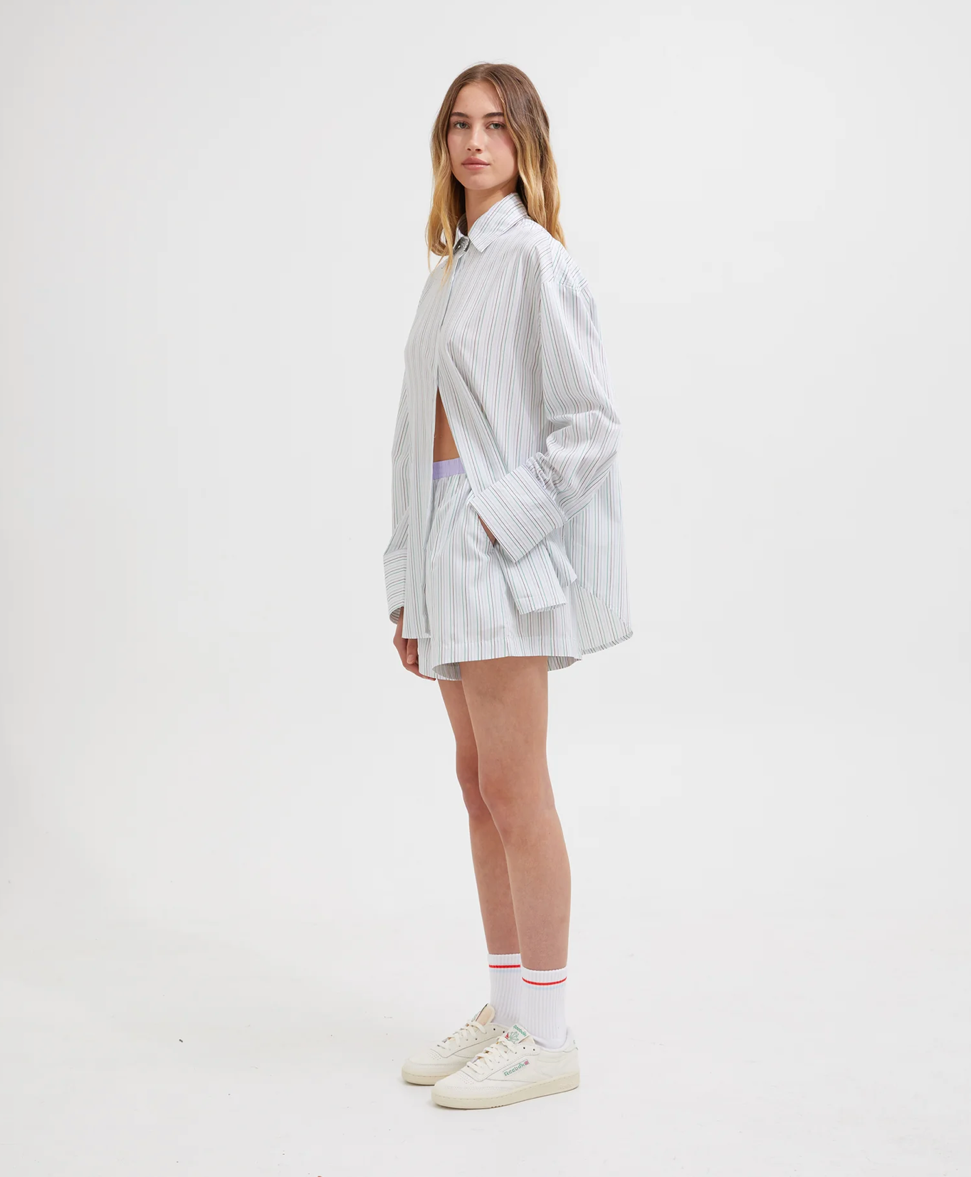 MULTI TENCEL LOUNGE SHIRT | LILAC MULTI STRIPE