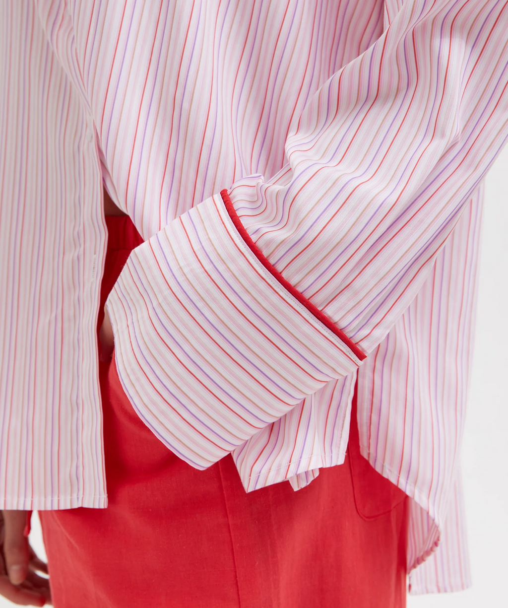 MULTI TENCEL LOUNGE SHIRT | PINK MULITI STRIPE