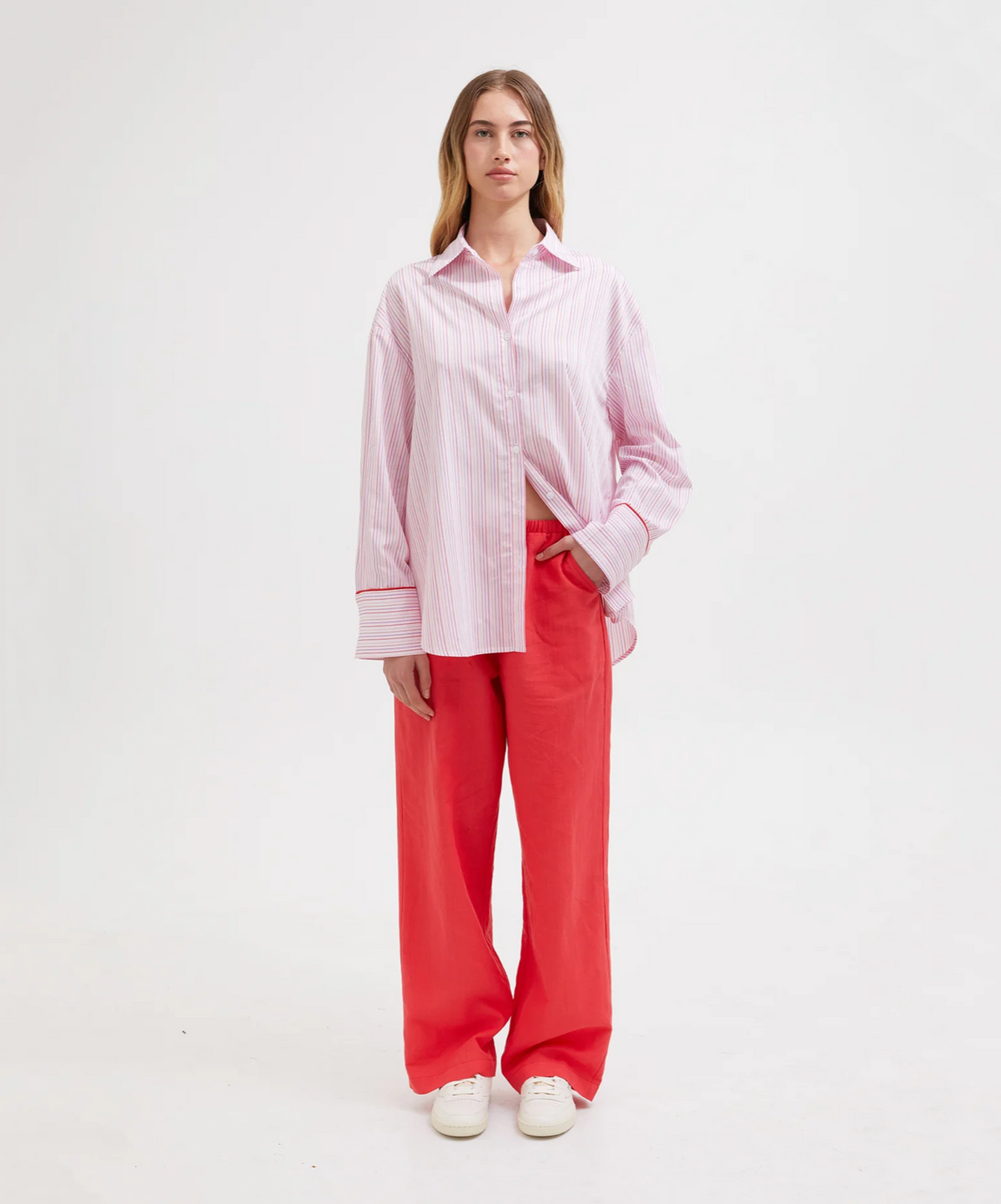 MULTI TENCEL LOUNGE SHIRT | PINK MULITI STRIPE