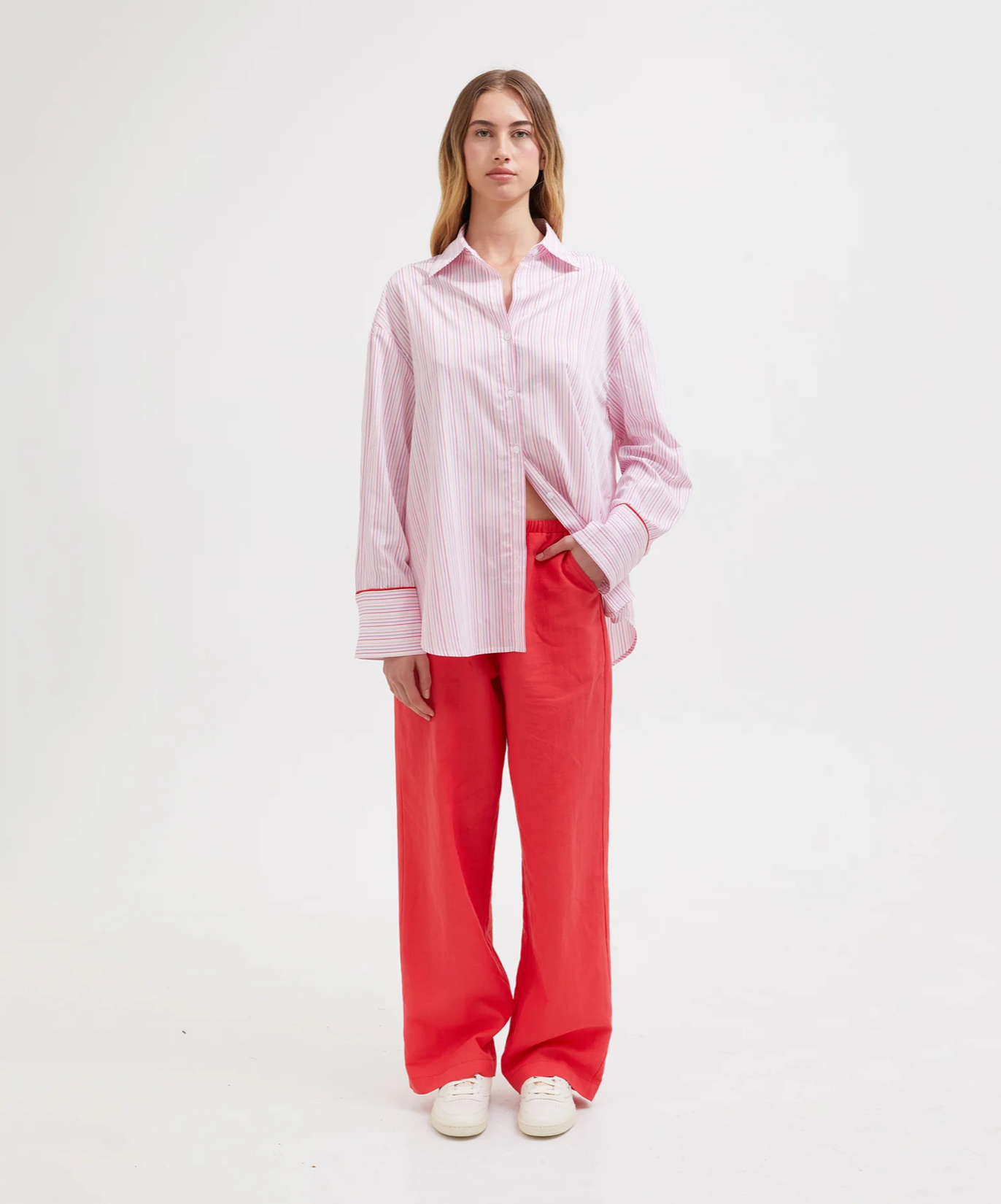 MULTI TENCEL LOUNGE SHIRT | PINK MULITI STRIPE