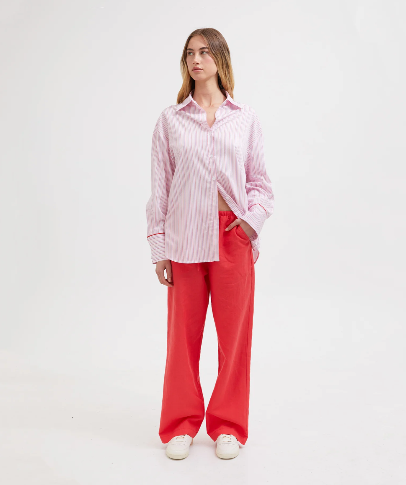 MULTI TENCEL LOUNGE SHIRT | PINK MULITI STRIPE