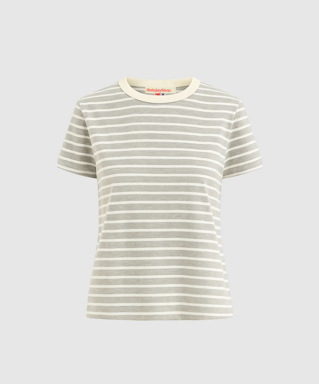 STRIPED STANDARD TEE | STRIPED GREY/BUTTER