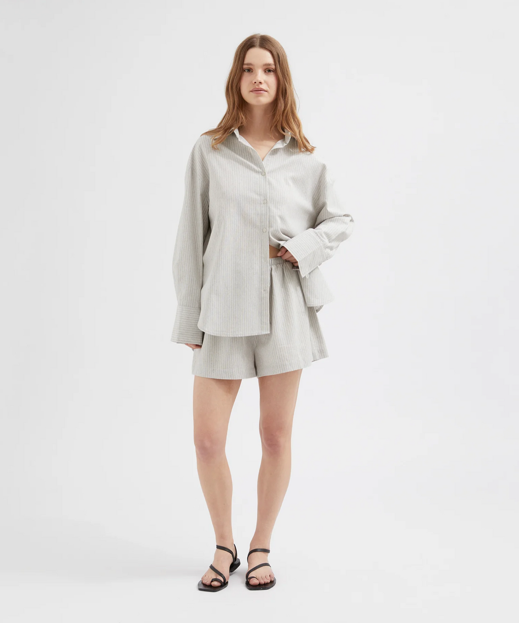 STRIPED LOUNGE LINEN SHIRT | WHITE STRIPE