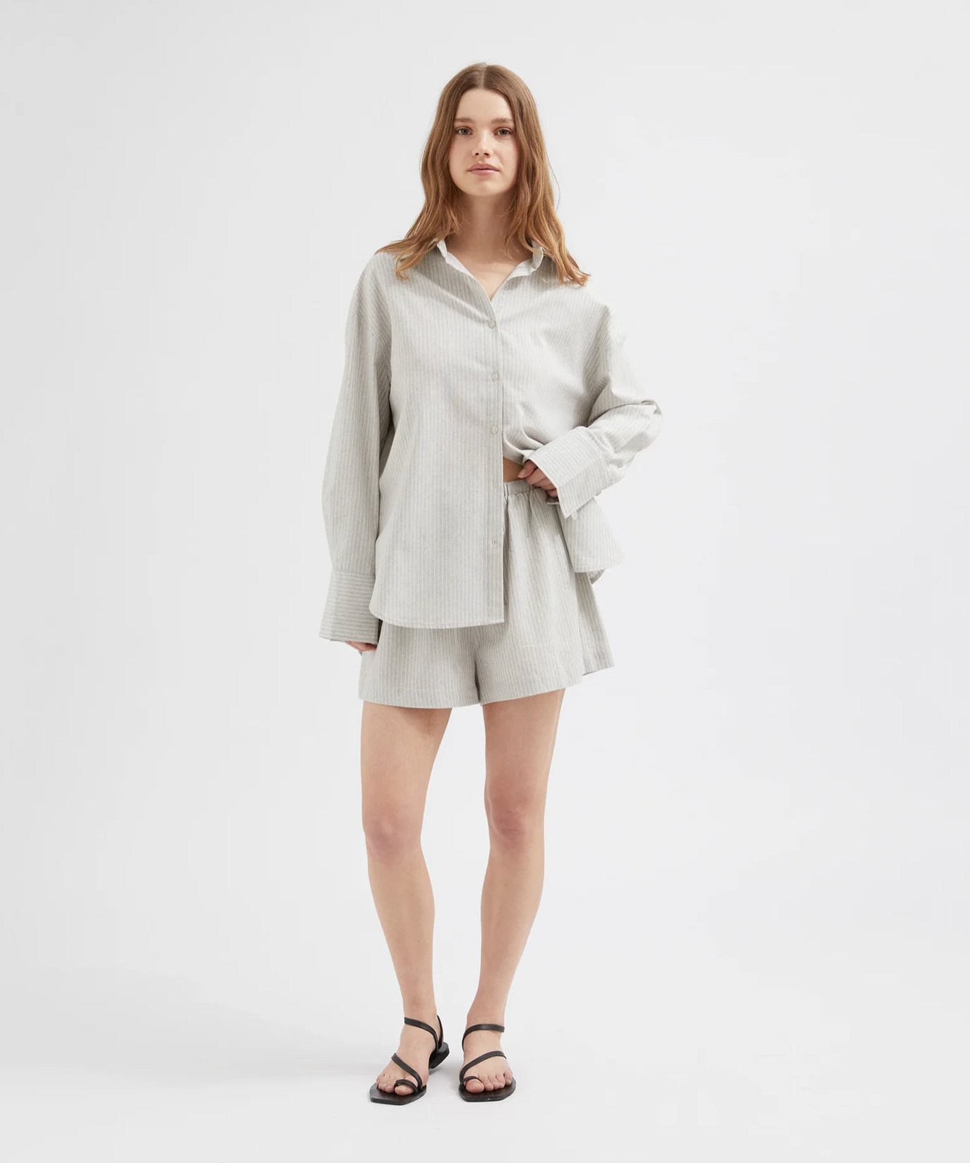 STRIPED LOUNGE LINEN SHIRT | WHITE STRIPE