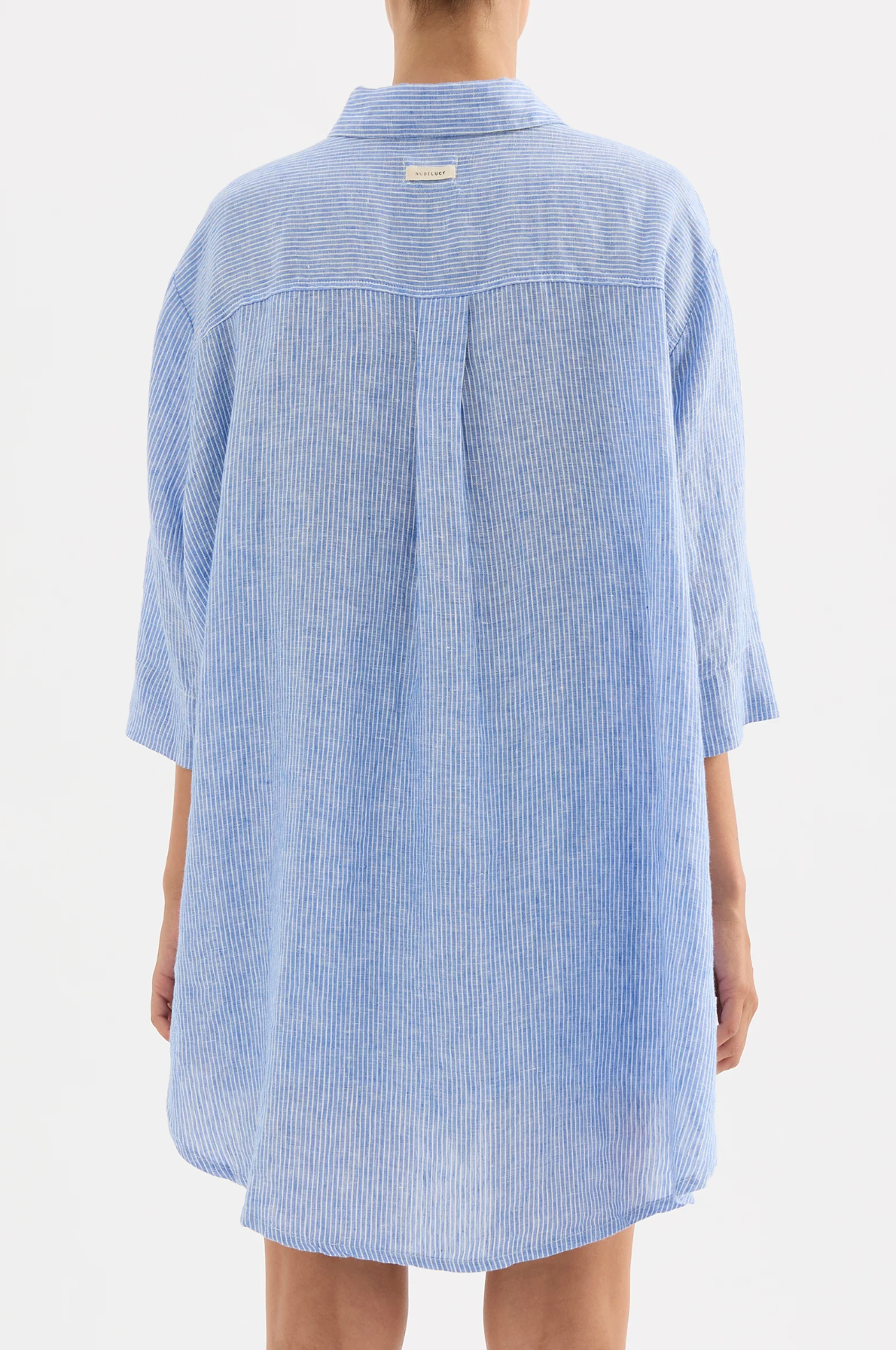 LOUNGE STRIPE LINEN LONG SHIRT | BLUE STRIPE
