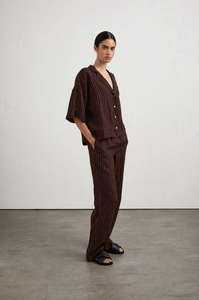 LOUNGE STRIPE LINEN PANT | RAISIN STRIPE