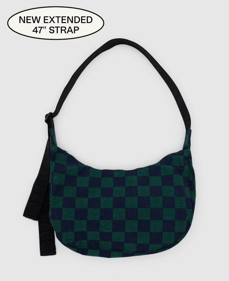 MEDIUM NYLON CRESCENT BAG | NAVY GREEN CHECK