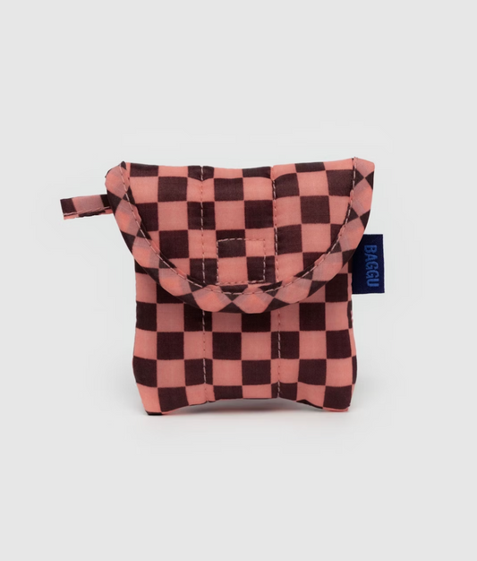 PUFFY EARBUDS CASE | PINK BROWN CHECK