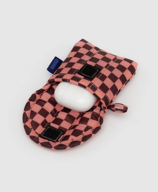 PUFFY EARBUDS CASE | PINK BROWN CHECK