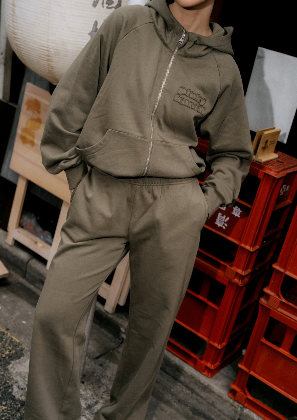 CROPPED ZIPPER HOODIE | KHAKI