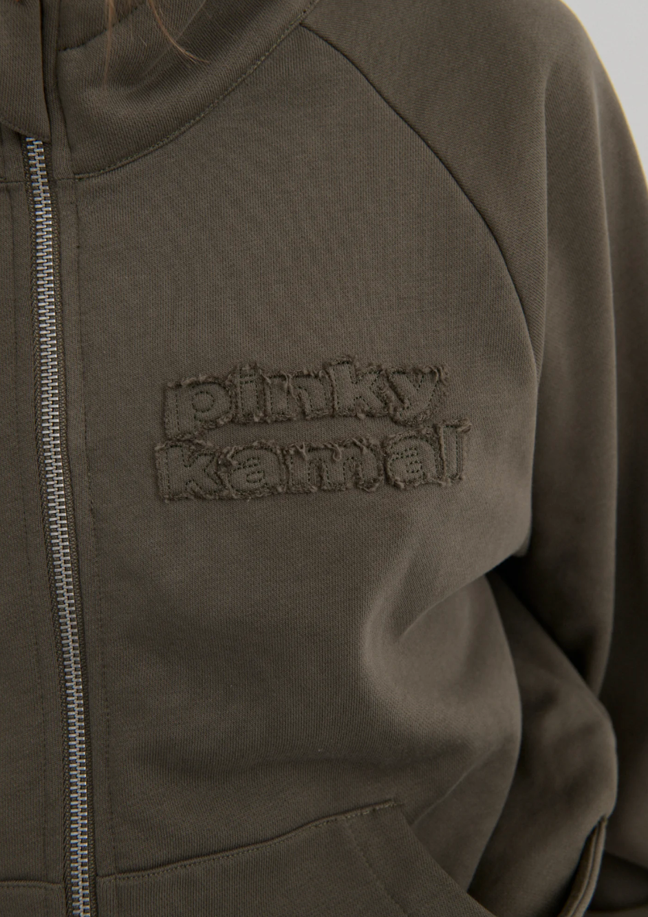 CROPPED ZIPPER HOODIE | KHAKI