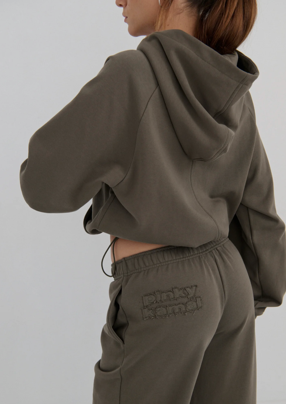 CROPPED ZIPPER HOODIE | KHAKI