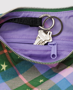SMALL NYLON CRESCENT BAG | GREEN STAR PLAID