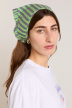 Damson Madder Tie Head Scarf Navy/lime Stripe
