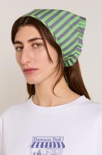 Damson Madder Tie Head Scarf Navy/lime Stripe