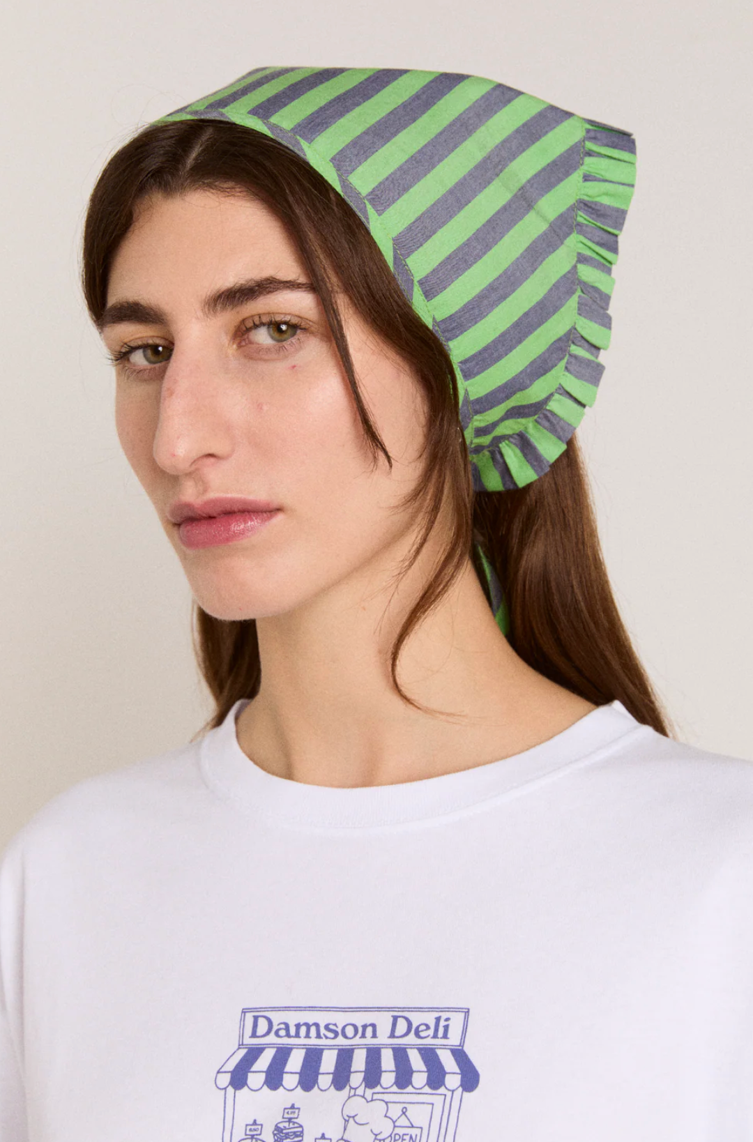TIE HEAD SCARF | NAVY/LIME STRIPE