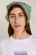Damson Madder Tie Head Scarf Navy/lime Stripe