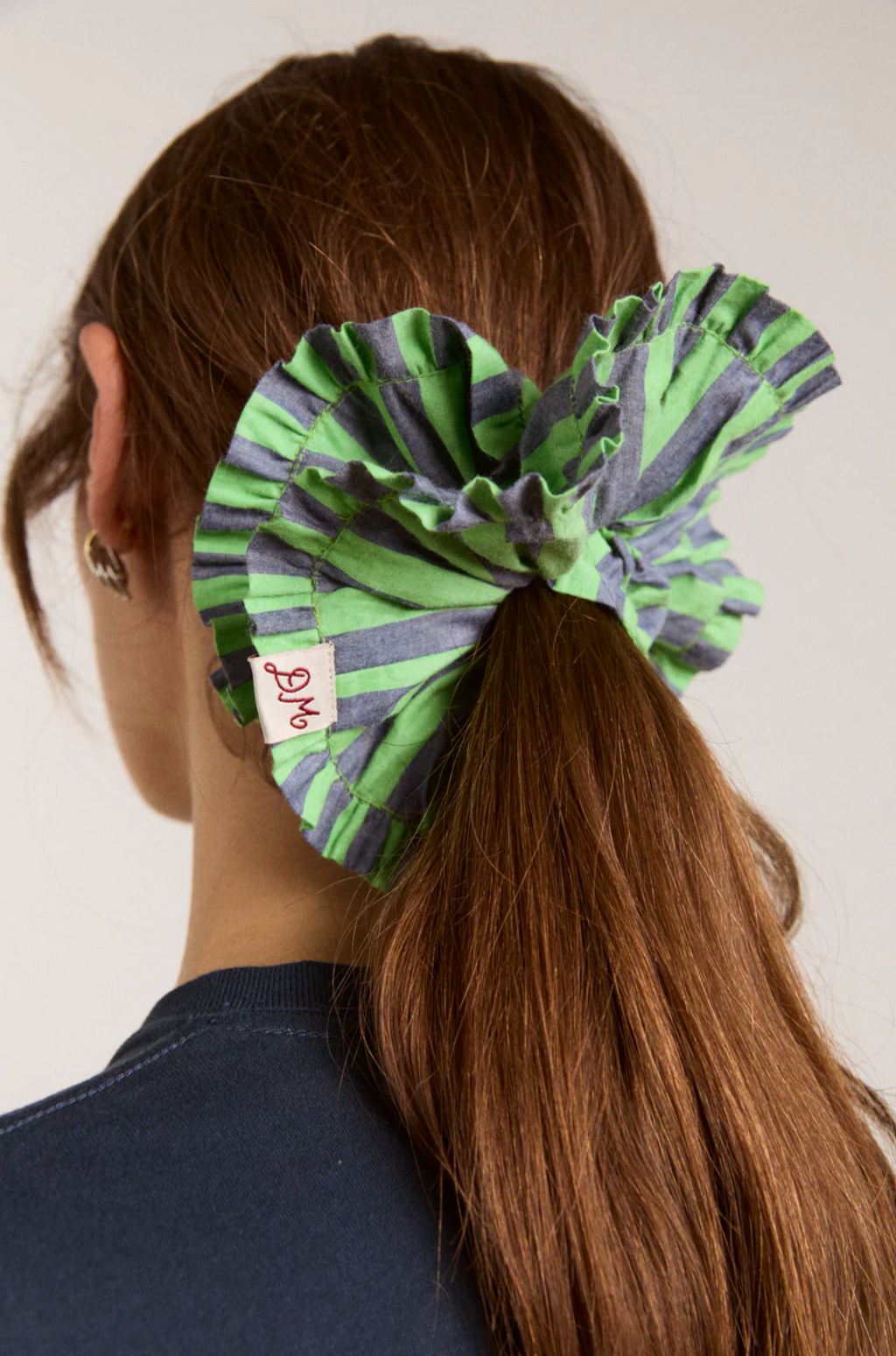 FRILL EDGE SCRUNCHIE | NAVY POP GREEN STRIPE