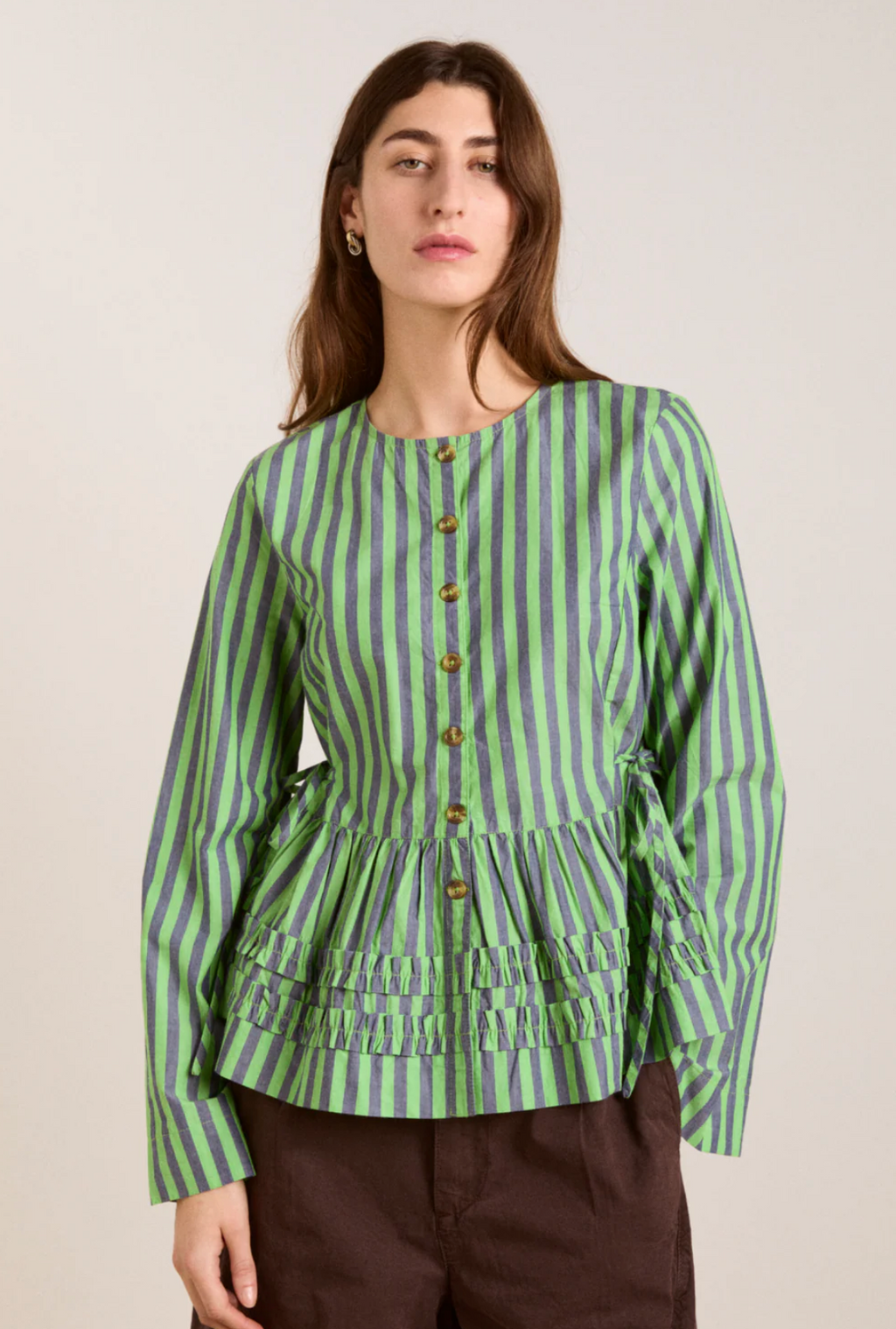 MADISON BLOUSE | NAVY POP GREEN STRIPE