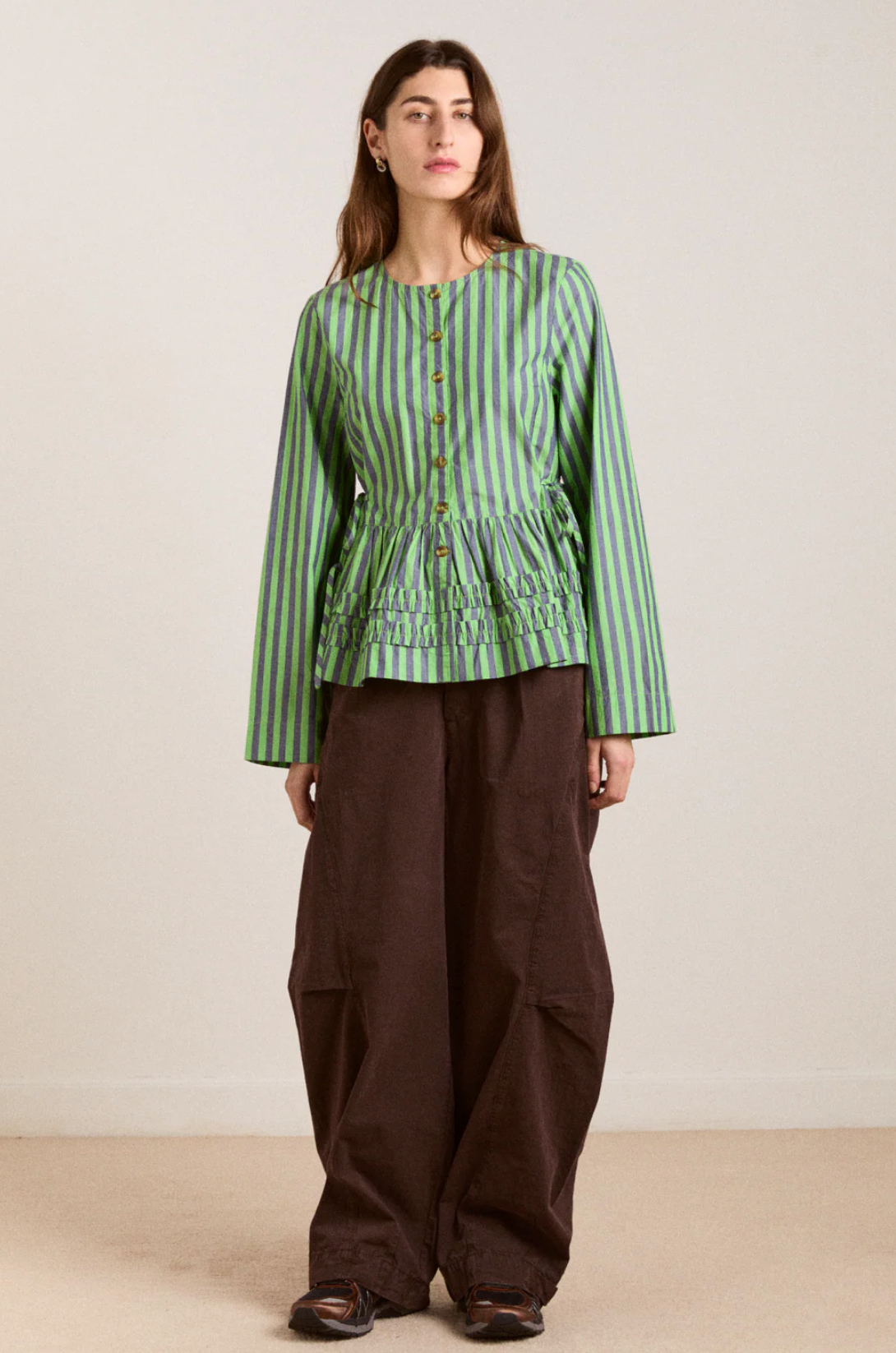 MADISON BLOUSE | NAVY POP GREEN STRIPE