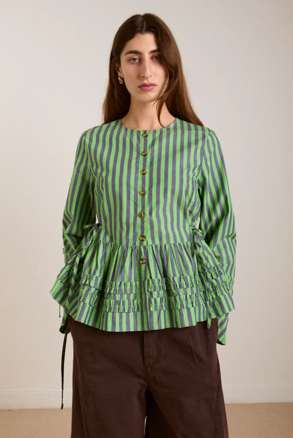 MADISON BLOUSE | NAVY POP GREEN STRIPE