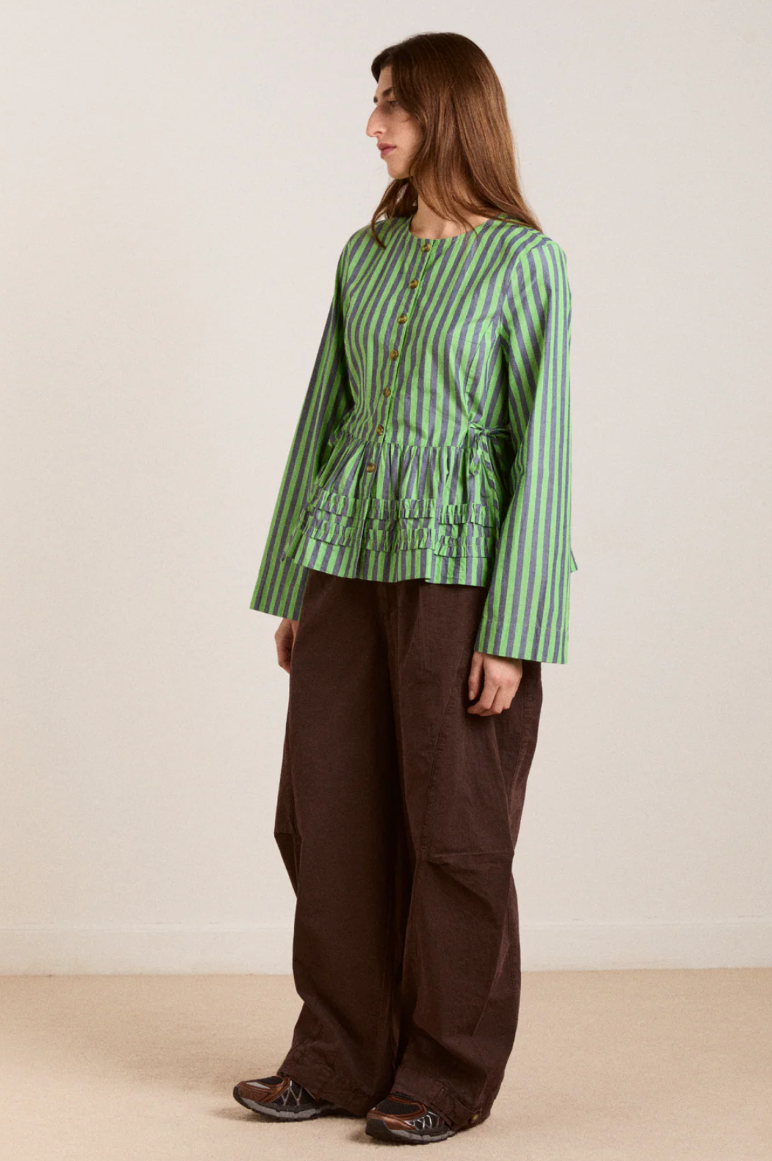 MADISON BLOUSE | NAVY POP GREEN STRIPE