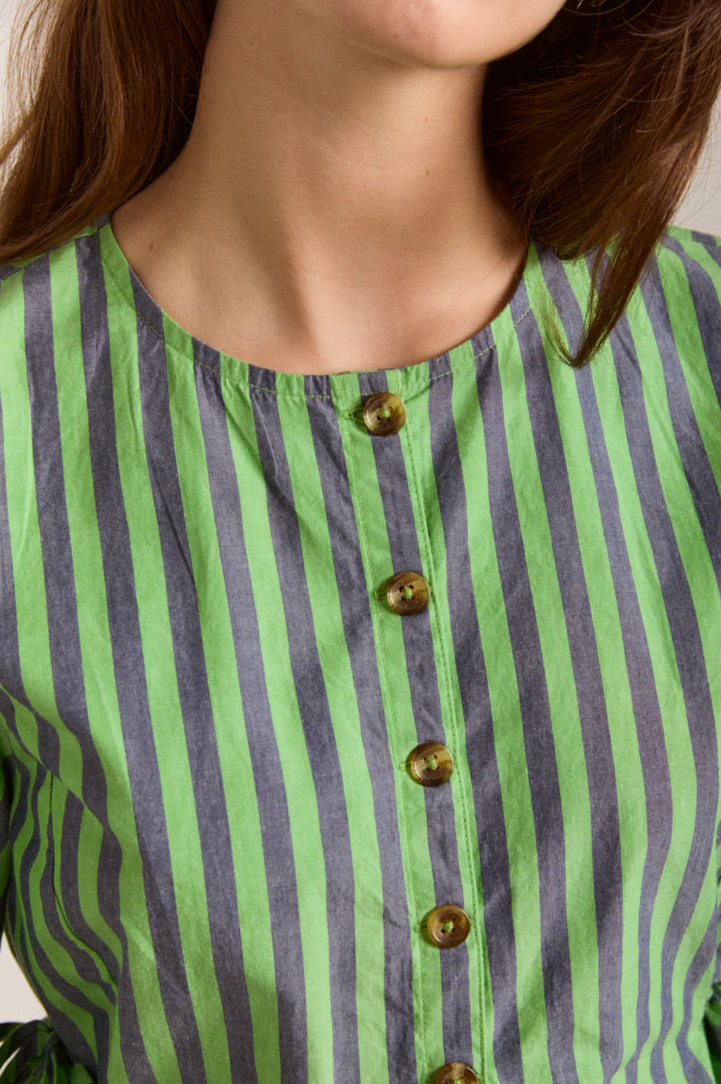 MADISON BLOUSE | NAVY POP GREEN STRIPE