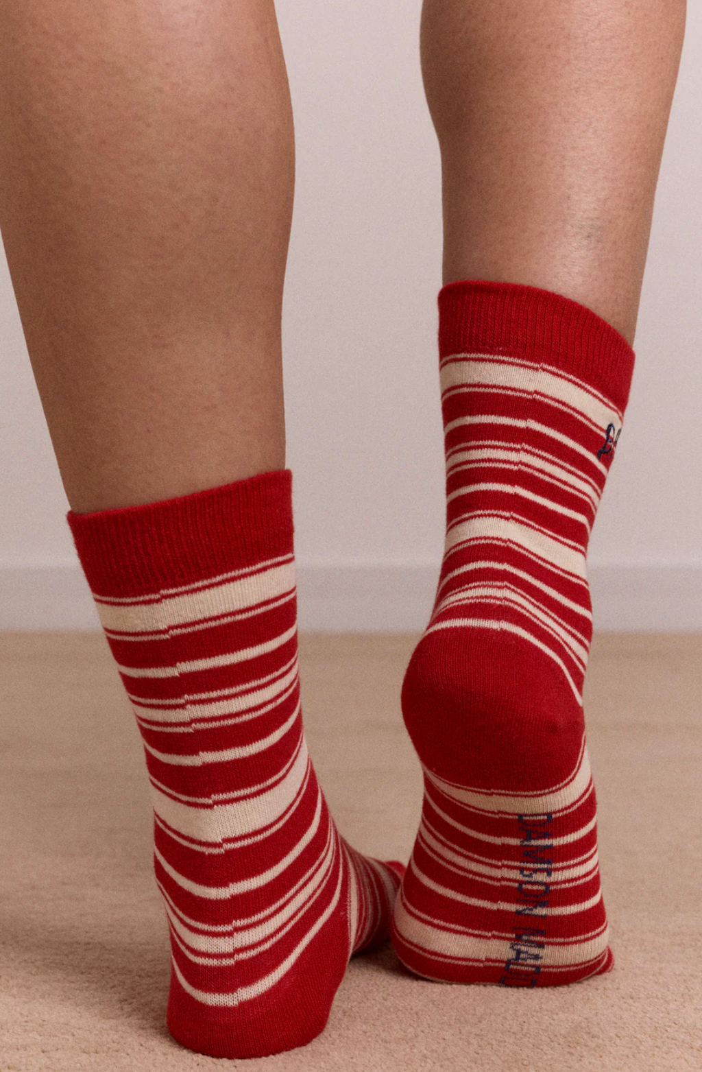 CALF LENGTH SOCKS | CREAM & RED