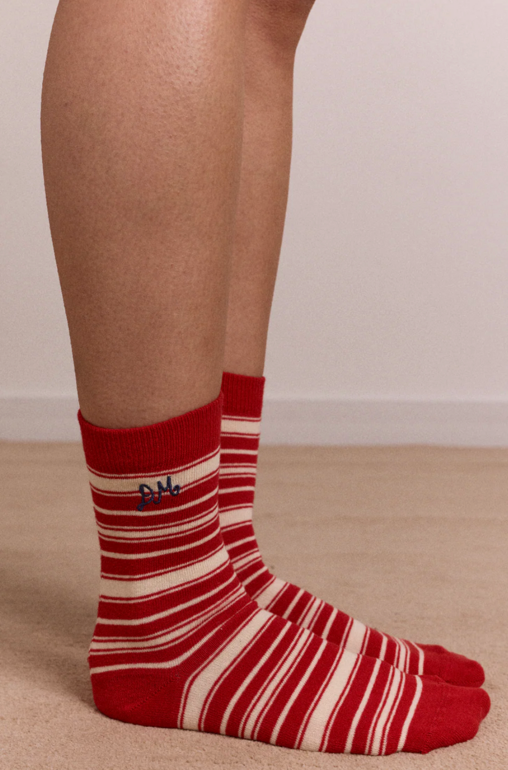 CALF LENGTH SOCKS | CREAM & RED