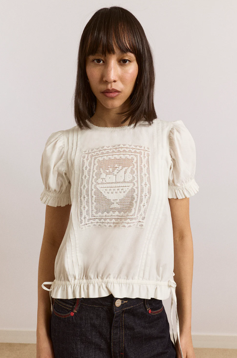 MABEL LACE INSERT BLOUSE | VINTAGE WHITE