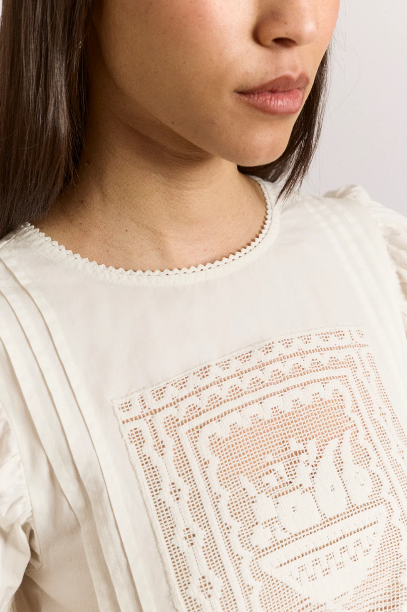 Damson Madder Mabel Lace Insert Blouse Vintage White