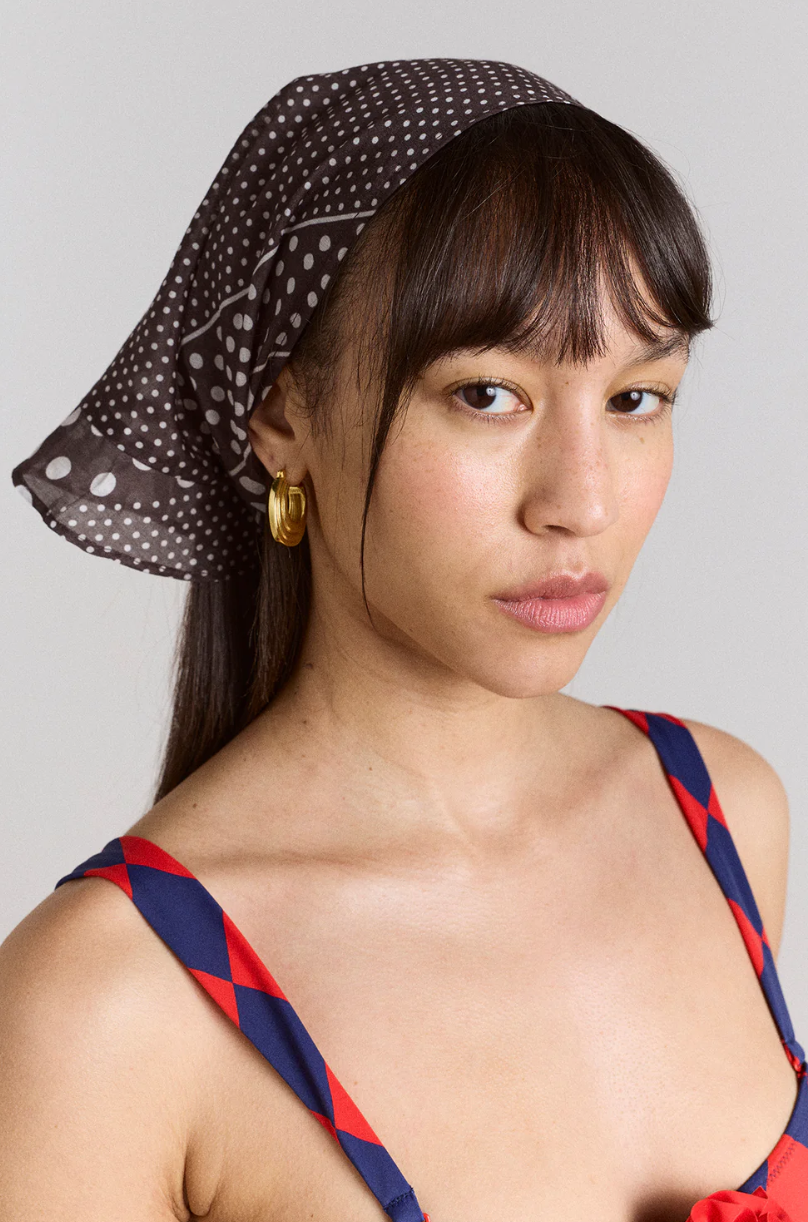 FRILL EDGE HEADSCARF | WASHED BLACK SPOT STRIPE PRINT