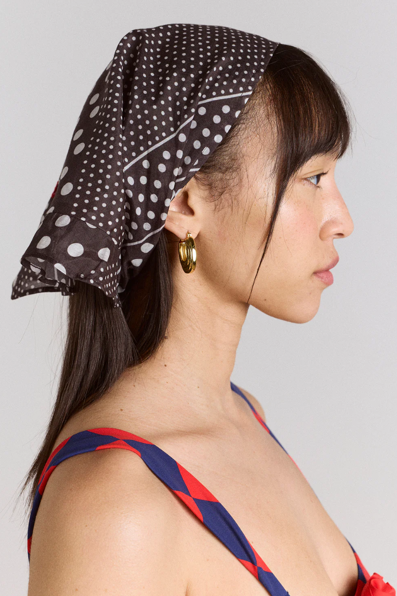 FRILL EDGE HEADSCARF | WASHED BLACK SPOT STRIPE PRINT