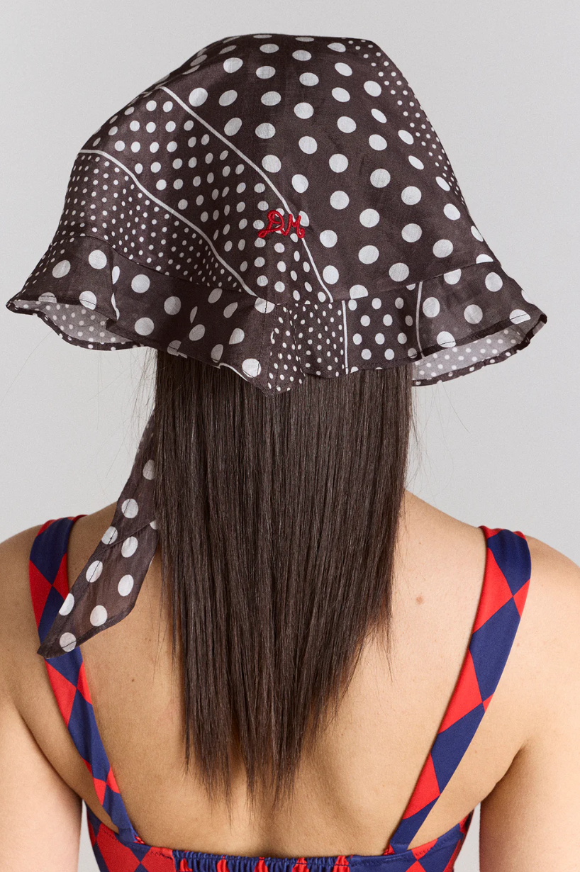 FRILL EDGE HEADSCARF | WASHED BLACK SPOT STRIPE PRINT