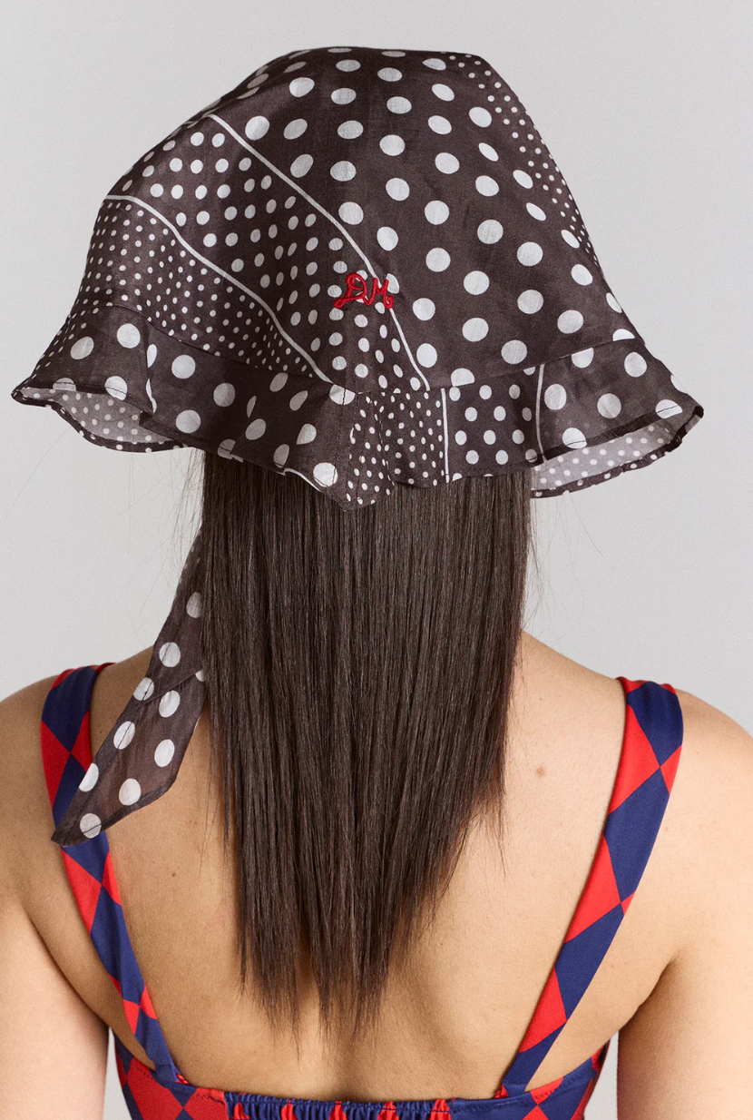 FRILL EDGE HEADSCARF | WASHED BLACK SPOT STRIPE PRINT