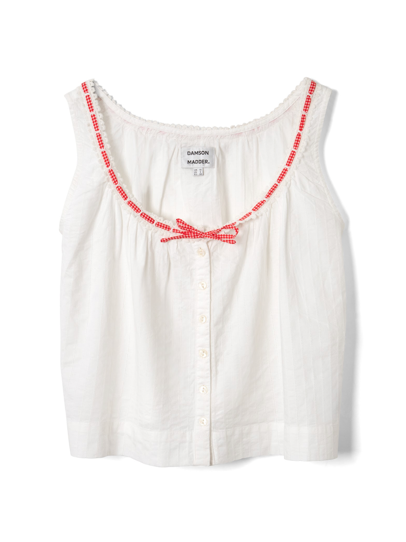 ELODIE CAMI | WHITE WITH RED GINGHAM TIE