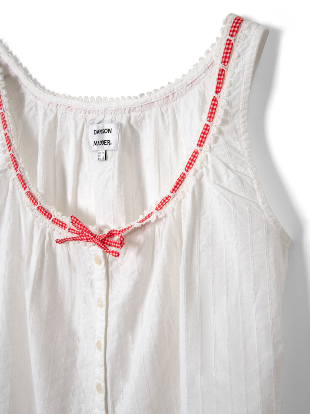 ELODIE CAMI | WHITE WITH RED GINGHAM TIE