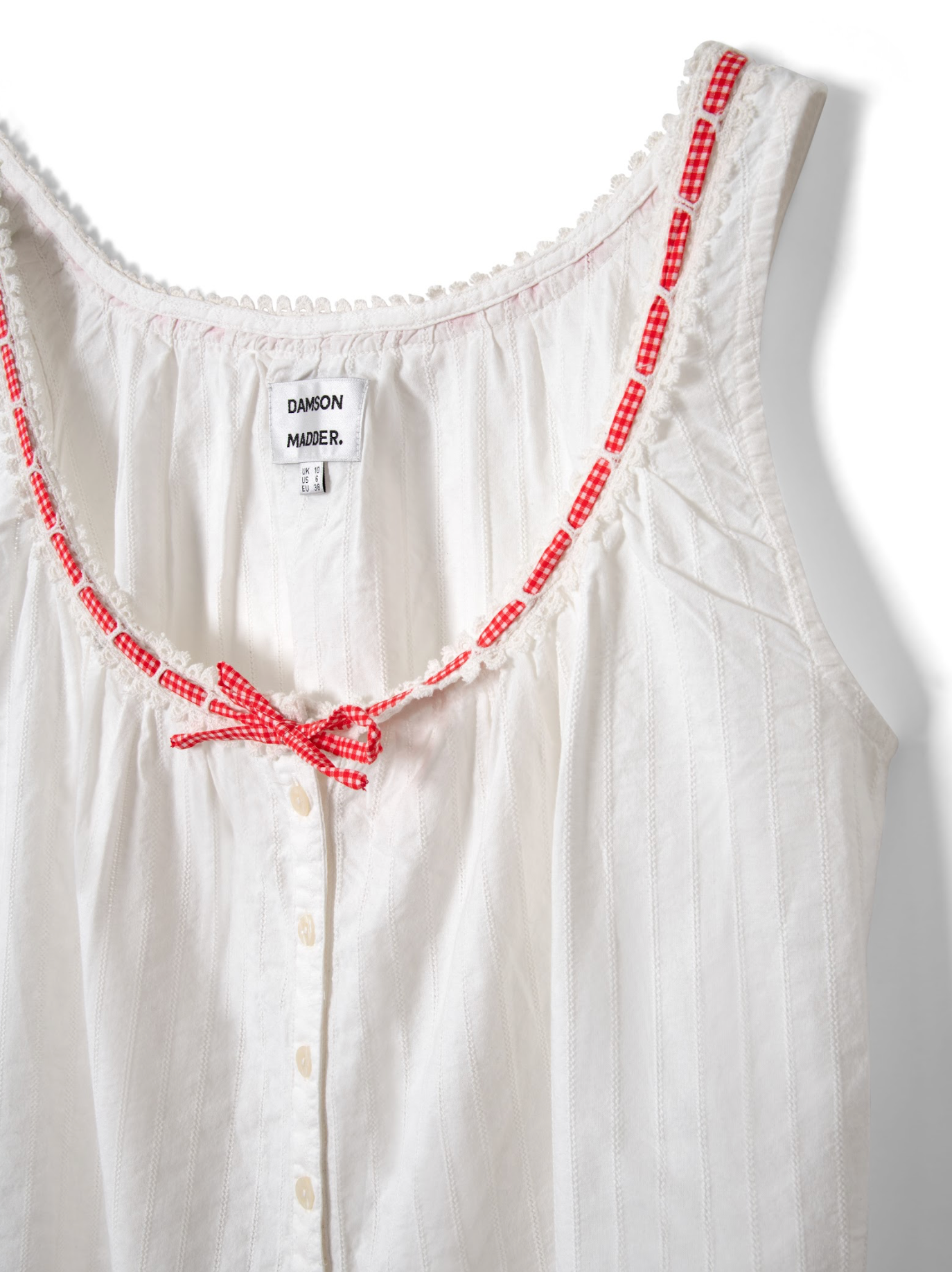 ELODIE CAMI | WHITE WITH RED GINGHAM TIE